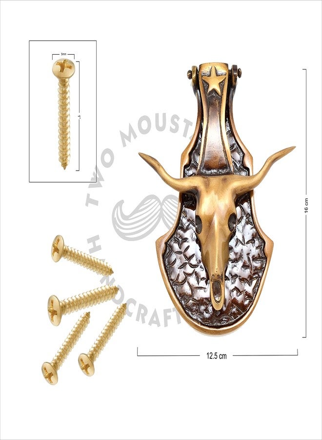 Two Moustaches Bull Head Design Brass Door Knocker - Image 4